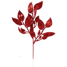 12.5 Inch Red Glittered Salal Leaf Spray (Lot of 12 Sprays) SALE ITEM